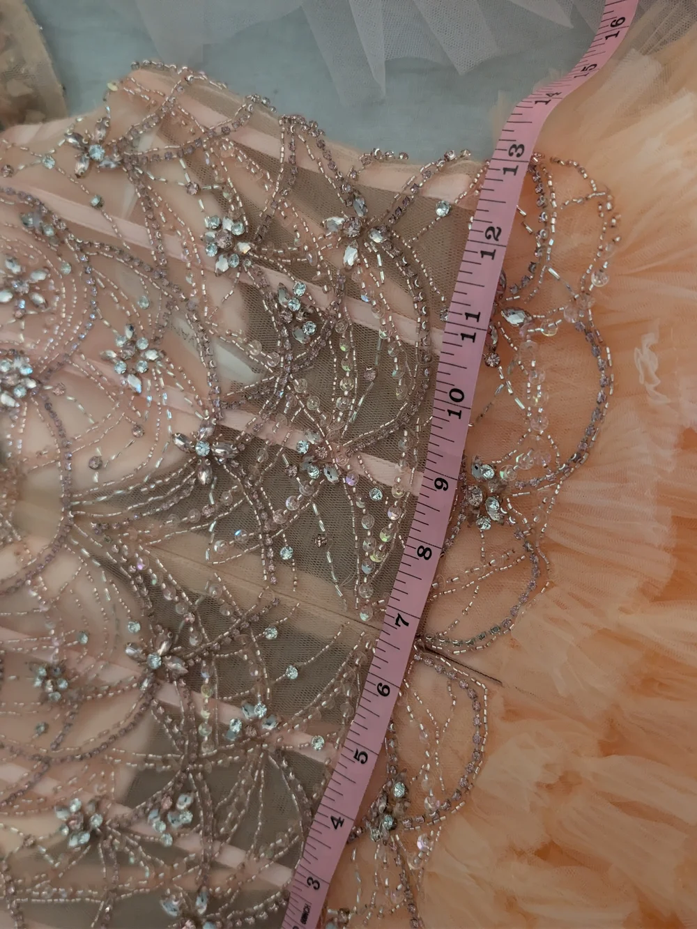 Jovani Blush Pink/ Peach Beaded Corset Tulle Ruffled Ball Gown Prom Dress 0